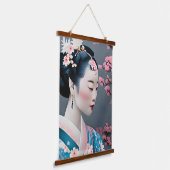 Tapisserie Suspendue Geisha Japonais Dans Un Jardin En Fleurs De Cerisi (Angulaire)
