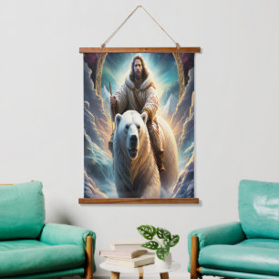 Tapisserie Suspendue (Généré par AI ) Jésus sur une affiche d'ours pola