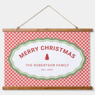 Tapisserie Suspendue Gingham à carreaux rouges Joyeux Noël Personnalisé