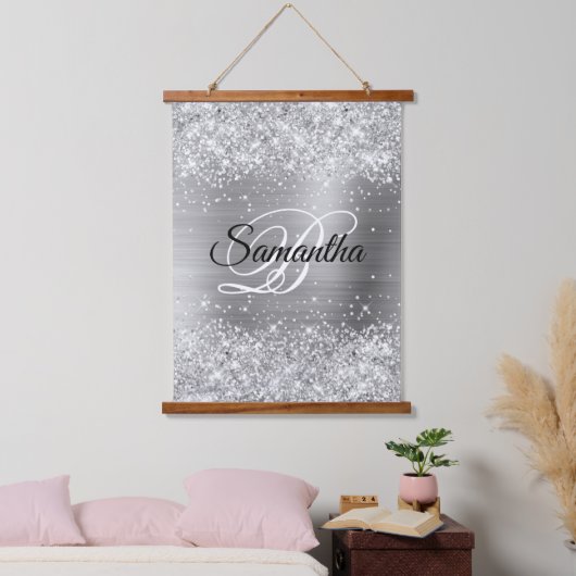 Tapisserie Suspendue Glitter Silver Glam Fancy Monogramme (Chambre à coucher)
