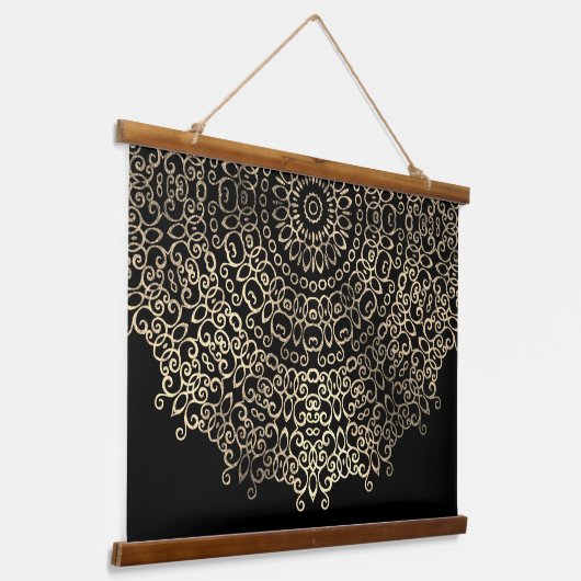 Tapisserie Suspendue Gold Noir Mandala Chic Trippy Psychedelic Hippie (Angulaire)