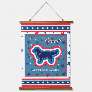 Tapisserie Suspendue Golden Retriever Stars Rouge Blanc et bleu 4 Juill