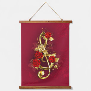 Tapisserie Suspendue Golden Treble Clef avec fleurs Roses