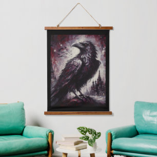 Tapisserie Suspendue Gothique Corbeau Corneille Oiseau Peinture Black R