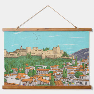 Tapisserie Suspendue Granada Cityview Espagne Illustration du paysage