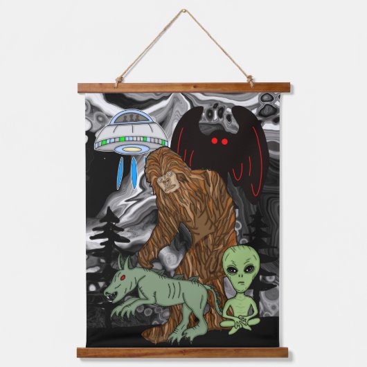 Tapisserie Suspendue Gros Pied Cryptid, Alien, Chupacabra, Mothman (Recto)