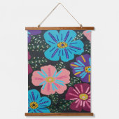 Tapisserie Suspendue Grosses fleurs pastel en noir (Recto)