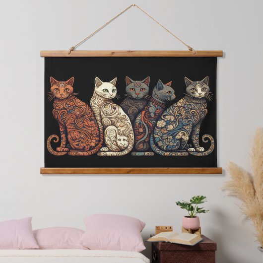 Tapisserie Suspendue Groupe de chats en papier peint victorien (Chambre à coucher)