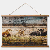 Tapisserie Suspendue Groupe de Longhorns assis en terrain Distressed Wo (Devant)