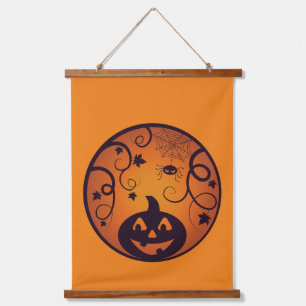 Tapisserie Suspendue Halloween Jack-o'-lantern citrouille visage et ara