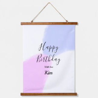 Tapisserie Suspendue Happy birthday pink purple pastel name simple eleg
