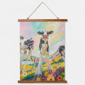 Tapisserie Suspendue Happy Cow Wood Topped Wall Tapestry