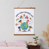 Tapisserie Suspendue Happy World Children’s Day Wood Topped Wall (Chambre à coucher)