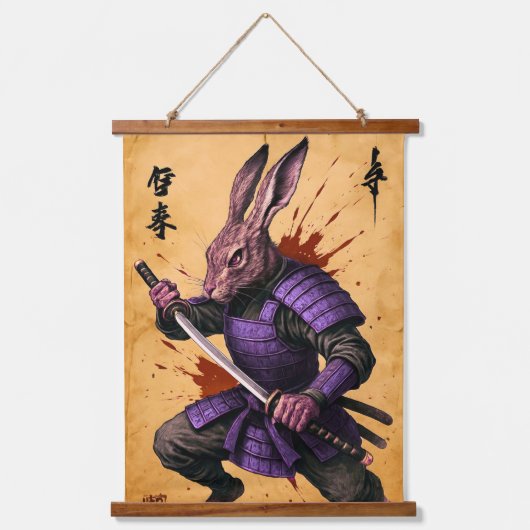 Tapisserie Suspendue Hare Samurai - Rabbit Warrier - encre japonaise (Recto)