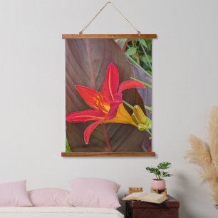 Tapisserie Suspendue Hemerocallide orange en fleurs et feuille de plant