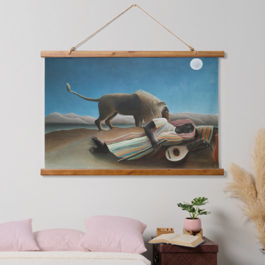Tapisserie Suspendue Henri Rousseau Dormir Gitan Lion Peinture (Chambre à coucher)