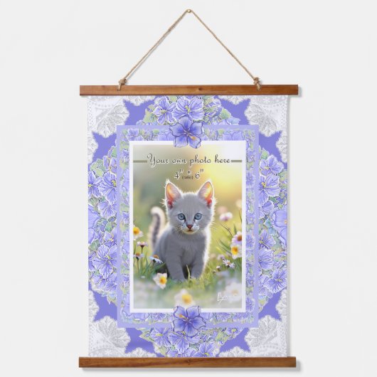 Tapisserie Suspendue Hibiscus & dentelle BLEU (Recto)