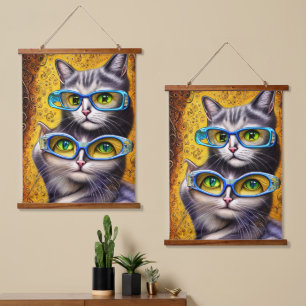 Tapisserie Suspendue Hippie Abstraite rejoint les chats portant des lun