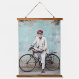 Tapisserie Suspendue Homme indien âgé traditionnel Vélo Vintage