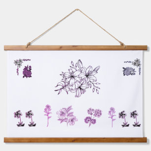Tapisserie Suspendue Illustration botanique de style minimaliste Black