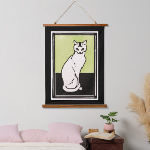 Tapisserie Suspendue Illustration de chat assis vintage noir vert blanc