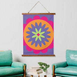 Tapisserie Suspendue illustration de formes florales orange et rose
