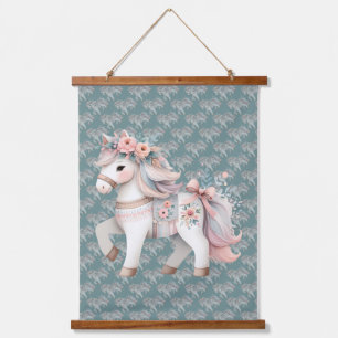 Tapisserie Suspendue Illustration de l'Imaginaire Floral Pastel Horse