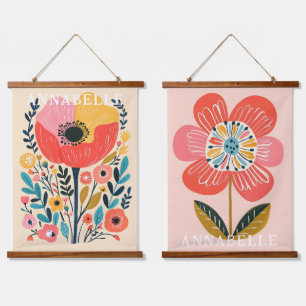 Tapisserie Suspendue Illustration de prénom Boho Cute Fleurs