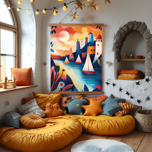 Tapisserie Suspendue Illustration d'un village côtier de rêve