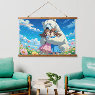 Tapisserie Suspendue Illustration fantaisiste d'ours polaire et d'enfan