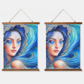 Tapisserie Suspendue Imaginaire Blue Ocean Wave Goddess Art Abstrait (Double)