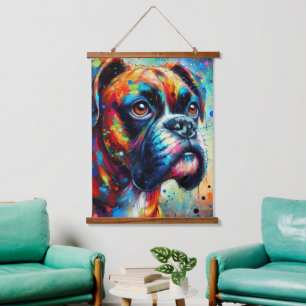 Tapisserie Suspendue Impressionniste Colorful Pop Art Boxer Chien Peint