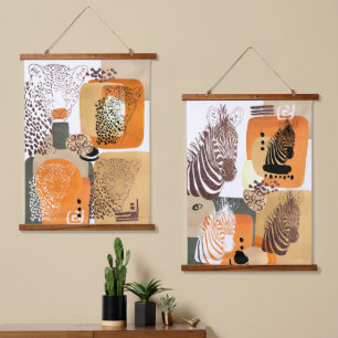 Tapisserie Suspendue Jaguar Zebra Earth Tones Moderne Pop Art Abstrait