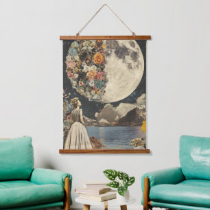 Tapisserie Suspendue Jardin Floral Suréaliste de Lune Sépia Vintage