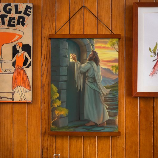 Tapisserie Suspendue Jésus frappe à une porte rustique