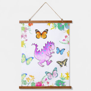 Tapisserie Suspendue Joli dragon rose et fleurs