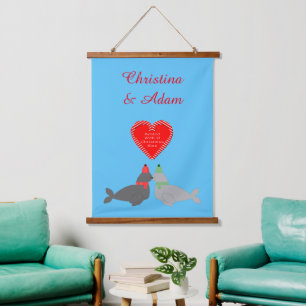 Tapisserie Suspendue Joli Noël Kissing Seals Noms personnalisés