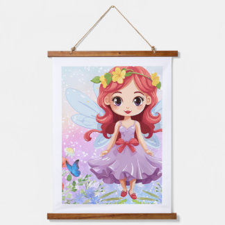 Tapisserie Suspendue Jolie Fée Fille Décoration Murale Fleurie Poster |