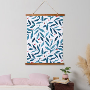 Tapisserie Suspendue Jolies branches d'aquarelle - turquoise et rouge