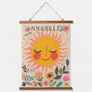 Tapisserie Suspendue Jour Ensoleillé Bohème Floral Illustration Prénom