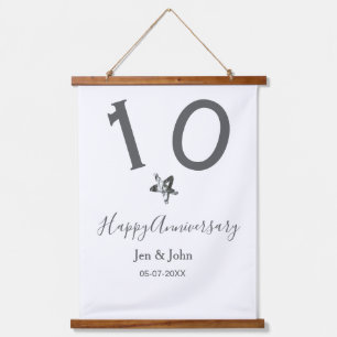 Tapisserie Suspendue Joyeux 10e anniversaire nom date gris métal étoile