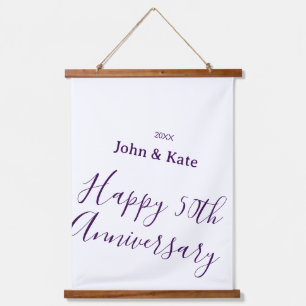 Tapisserie Suspendue Joyeux 50e anniversaire nom violet année simple