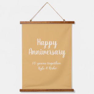 Tapisserie Suspendue Joyeux anniversaire or blanc 10 ans nom date