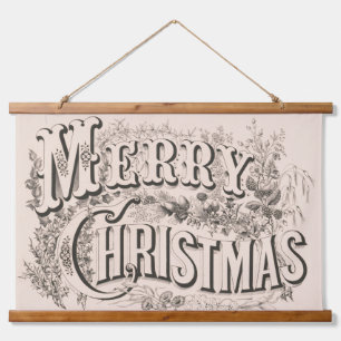 Tapisserie Suspendue Joyeux Noël, impression vintage Currier & Ives