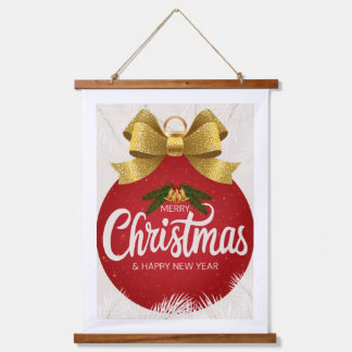 Tapisserie Suspendue Joyeux Noël Ornement Rouge avec Or