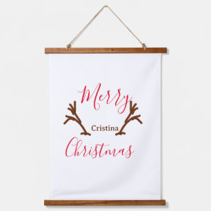 Tapisserie Suspendue Joyeux Noël rouge brun corne de rennes vacances te