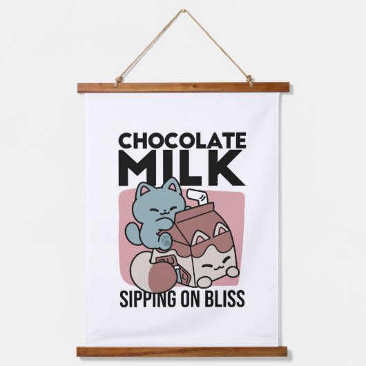 Tapisserie Suspendue Kawaii Chocolate Milk Cat – Cozy Drink & Cuteness (Recto)