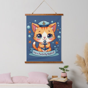 Tapisserie Suspendue Kawaii Nautical Cat Ancre Pun
