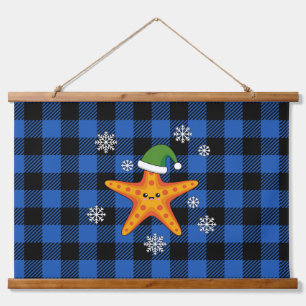 Tapisserie Suspendue Kawaii Xmas Starfish sur Blue Buffalo Motif