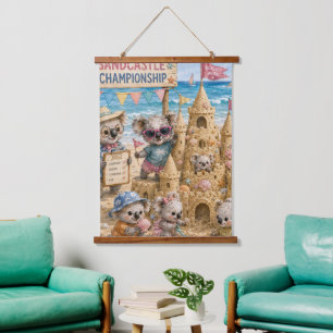 Tapisserie Suspendue Koalas construisant un château de sable primé